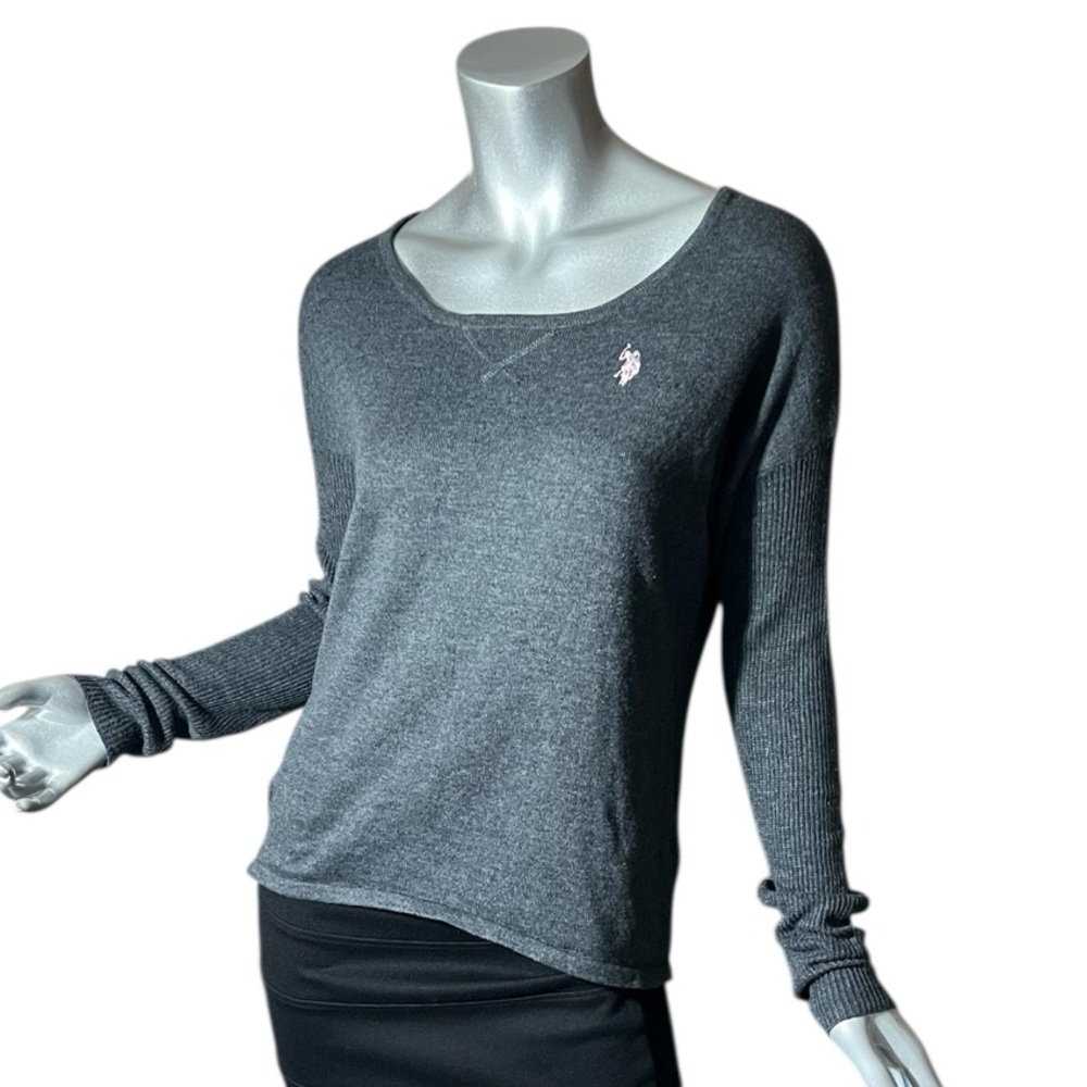 U.S. Polo Assn. Women’s Medium Dark Grey Sweater Ribbed Sleeves Cotton Blend